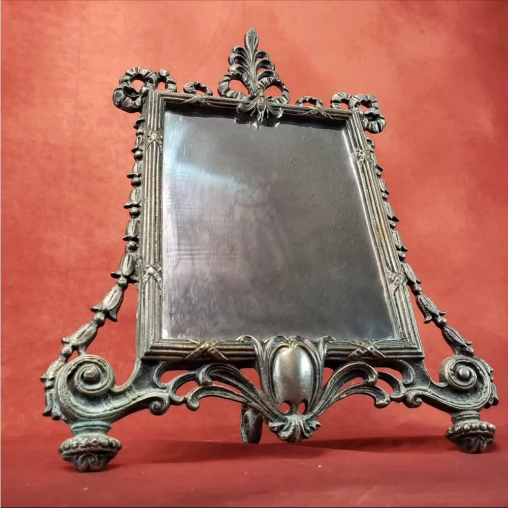 Vintage vanity mirror silver table top art nouveau boudoir hollywood regency